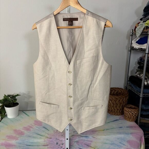 PERRY ELLIS size large Men's Cream Suit Vest linen blend - Picture 6 of 9